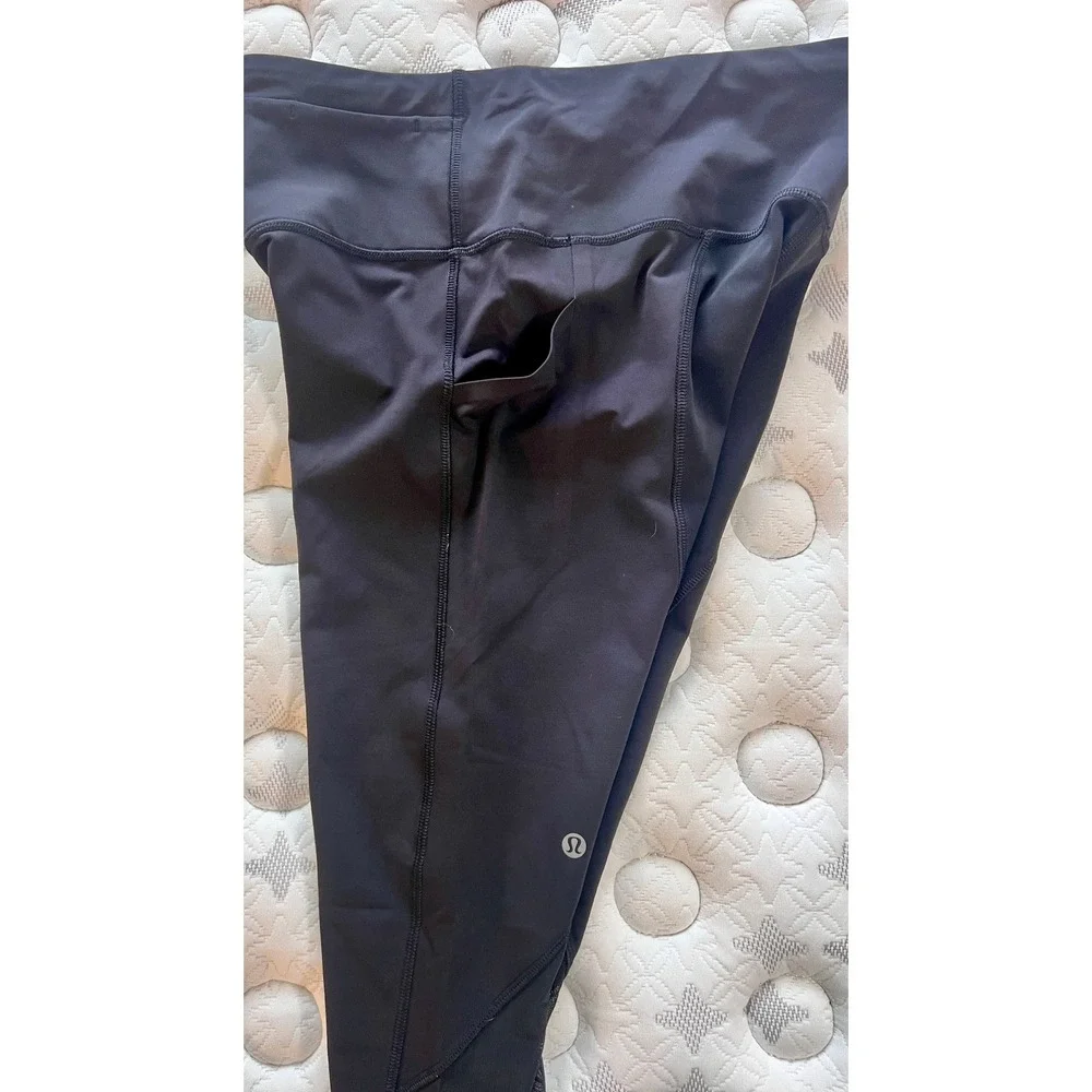 Lululemon Leggings Womens 8 Black Cropped Mesh Panel Athletic Workout‎ Gym
